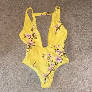 Yellow floral one piece swimsuit